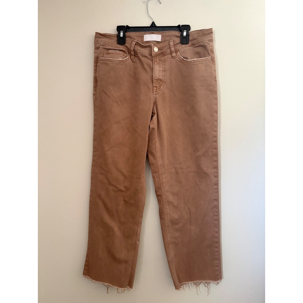 Vervet Blue Tan High Rise Wide Leg Raw Hem Jeans Size 30